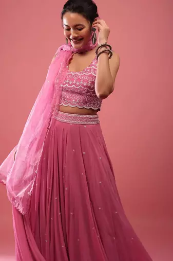 Onion Pink Bridesmaid Lehenga Choli for Women