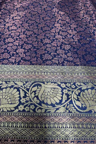 Royal Blue Arunima Kanjivaram Saree With Copper Zari Weaving For Women