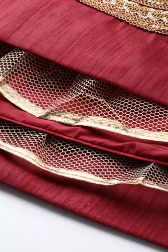 RED PRINT WITH STONE & SEQUINS EMBROIDERED CHENNAI SILK FESTIVE BRIDAL WEDDING & PARTY WEAR SEMI STITCHED LEHENGA CHOLI