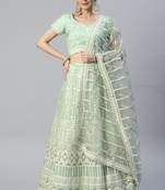 MINT GREEN LAKHNAVI ZARI & SEQUINS EMBROIDERED SOFT NET FESTIVE WEDDING & DESIGNER PARTY SEMI STITCHED LEHENGA CHOLI