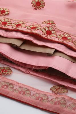 PEACH ZARI & SEQUINS EMBROIDERED SOFT NET FESTIVE BRIDAL WEDDING & PARTY WEAR SEMI STITCHED LEHENGA CHOLI 5