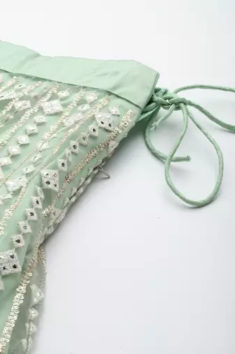 MINT GREEN LAKHNAVI ZARI & SEQUINS EMBROIDERED SOFT NET FESTIVE WEDDING & DESIGNER PARTY SEMI STITCHED LEHENGA CHOLI