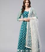 TEAL GREEN COTTON EMBROIDERED SOFT NET FESTIVE WEDDING & DESIGNER PARTY SEMI STITCHED LEHENGA CHOLI