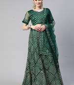 GREEN THREAD SEQUINS EMBROIDERED NET FESTIVE WEDDING & DESIGNER PARTY SEMI STITCHED LEHENGA CHOLI