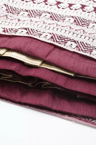 WINE COTTON EMBROIDERED SOFT NET FESTIVE WEDDING & DESIGNER PARTY SEMI STITCHED LEHENGA CHOLI