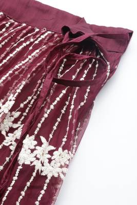 WINE COTTON EMBROIDERED SOFT NET FESTIVE WEDDING & DESIGNER PARTY SEMI STITCHED LEHENGA CHOLI 5