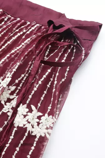 WINE COTTON EMBROIDERED SOFT NET FESTIVE WEDDING & DESIGNER PARTY SEMI STITCHED LEHENGA CHOLI