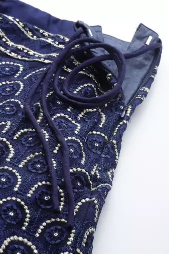 BLUE THREAD SEQUINS EMBROIDERED NET FESTIVE WEDDING & DESIGNER PARTY SEMI STITCHED LEHENGA CHOLI