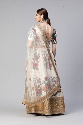WHITE DIGITAL PRINT DORI SEQUINS EMBROIDERED WITH PEARL WORK ART SILK FESTIVE DESIGNER PARTY SEMI STITCHED LEHENGA CHOLI 2