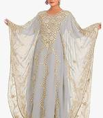 White Aari & Stone Work stitched Georgette Farasha Party Wear