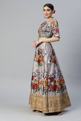 GREY DIGITAL PRINT DORI SEQUINS EMBROIDERED WITH PEARL WORK ART SILK FESTIVE DESIGNER PARTY SEMI STITCHED LEHENGA CHOLI 3
