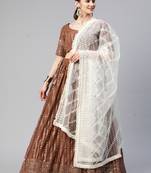 BROWN THREAD & SEQUINS EMBROIDERED GEORGETTE FESTIVAL WEDDING DESIGNER PARTY SEMI STITCHED LEHENGA CHOLI