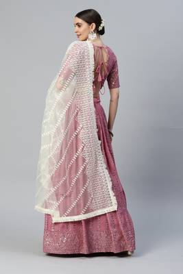 LAVENDER THREAD & SEQUINS EMBROIDERED GEORGETTE FESTIVAL WEDDING DESIGNER PARTY SEMI STITCHED LEHENGA CHOLI 2