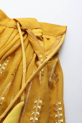 MUSTARD THREAD & SEQUINS EMBROIDERED GEORGETTE FESTIVAL WEDDING DESIGNER PARTY SEMI STITCHED LEHENGA CHOLI 4