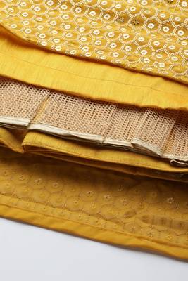 MUSTARD THREAD & SEQUINS EMBROIDERED GEORGETTE FESTIVAL WEDDING DESIGNER PARTY SEMI STITCHED LEHENGA CHOLI 5