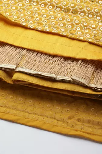 MUSTARD THREAD & SEQUINS EMBROIDERED GEORGETTE FESTIVAL WEDDING DESIGNER PARTY SEMI STITCHED LEHENGA CHOLI