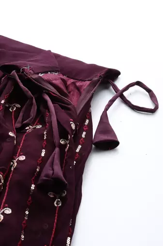 PURPLE THREAD & SEQUINS EMBROIDERED GEORGETTE FESTIVAL WEDDING DESIGNER PARTY SEMI STITCHED LEHENGA CHOLI