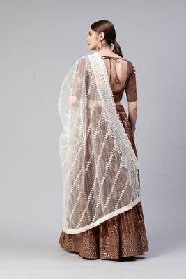 BROWN THREAD & SEQUINS EMBROIDERED GEORGETTE FESTIVAL WEDDING DESIGNER PARTY SEMI STITCHED LEHENGA CHOLI 2