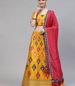 YELLOW THREAD AND SEQUINS EMBROIDERED GEORGETTE FESTIVE & PARTY WEAR SEMI STITCHED LEHENGA