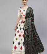 WHITE THREAD AND SEQUINS EMBROIDERED SILK FESTIVE & PARTY WEAR SEMI STITCHED LEHENGA