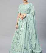 PISTA GREEN THREAD AND SEQUINS EMBROIDERED GEORGETTE FESTIVE & PARTY WEAR SEMI STITCHED LEHENGA