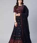 NAVY BLUE THREAD AND SEQUINS EMBROIDERED GEORGETTE FESTIVE & PARTY WEAR SEMI STITCHED LEHENGA