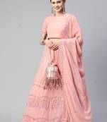 PINK THREAD AND SEQUINS EMBROIDERED GEORGETTE FESTIVE & PARTY WEAR SEMI STITCHED LEHENGA