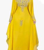 Yellow Zari & Stone Work stitched Georgette Farasha Party Wear