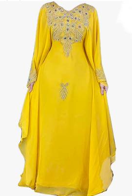 Yellow Zari & Stone Work stitched Georgette Farasha Party Wear 2