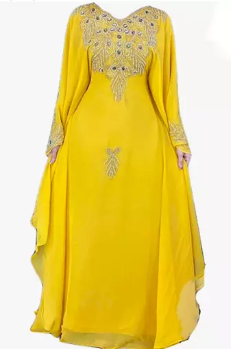 Yellow Zari & Stone Work stitched Georgette Farasha Party Wear