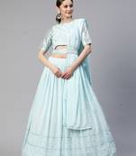 SKY BLUE THREAD AND SEQUINS EMBROIDERED GEORGETTE FESTIVE & PARTY WEAR SEMI STITCHED LEHENGA