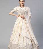 BEIGE THREAD AND SEQUINS EMBROIDERED GEORGETTE FESTIVE & PARTY WEAR SEMI STITCHED LEHENGA