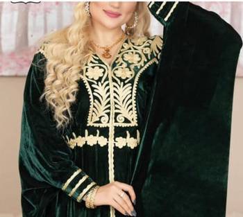 Navy Blue Aari & Stone Work stitched Velvet Kaftan Party Wear 1