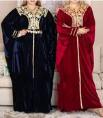 Red and Navy Blue Velvet Embroidered Party Wear Kaftans