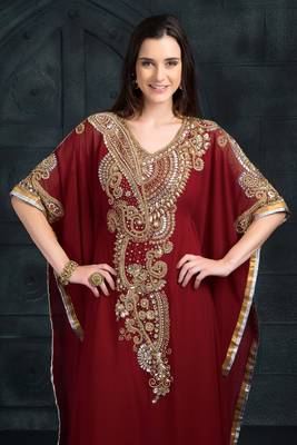 Maroon Zari & Stone Work stitched Georgette Farasha Party Wear 1