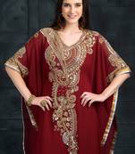 Maroon Zari & Stone Work stitched Georgette Farasha Party Wear