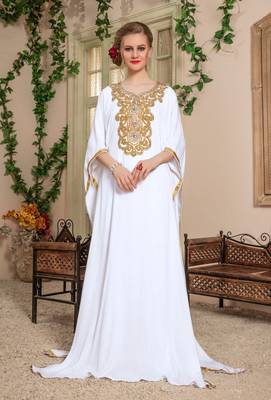 White Zari & Stone Work stitched Georgette Farasha Party Wear 1