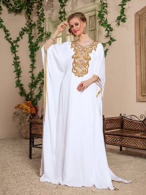 White Zari & Stone Work stitched Georgette Farasha Party Wear 2
