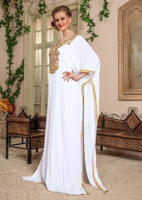 White Zari & Stone Work stitched Georgette Farasha Party Wear 3