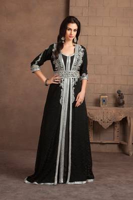 Black  Zari & Stone Work stitched Georgette Farasha Party Wear 1