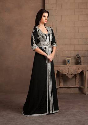 Black  Zari & Stone Work stitched Georgette Farasha Party Wear 2