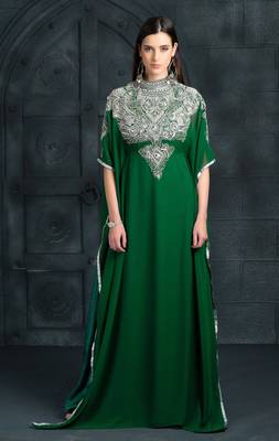 Green  Zari & Stone Work stitched Georgette Farasha Party Wear 2