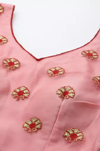 PEACH ZARI & SEQUINS EMBROIDERED SOFT NET FESTIVE BRIDAL WEDDING & PARTY WEAR SEMI STITCHED LEHENGA CHOLI