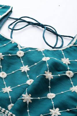TEAL GREEN COTTON EMBROIDERED SOFT NET FESTIVE WEDDING & DESIGNER PARTY SEMI STITCHED LEHENGA CHOLI 6