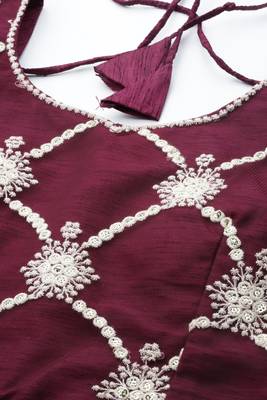 WINE COTTON EMBROIDERED SOFT NET FESTIVE WEDDING & DESIGNER PARTY SEMI STITCHED LEHENGA CHOLI 6