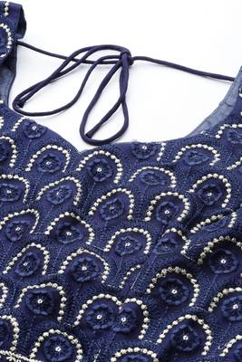 BLUE THREAD SEQUINS EMBROIDERED NET FESTIVE WEDDING & DESIGNER PARTY SEMI STITCHED LEHENGA CHOLI 6