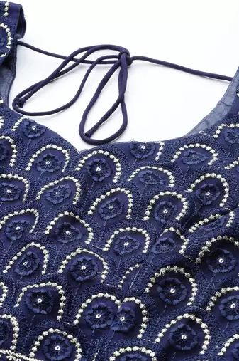 BLUE THREAD SEQUINS EMBROIDERED NET FESTIVE WEDDING & DESIGNER PARTY SEMI STITCHED LEHENGA CHOLI