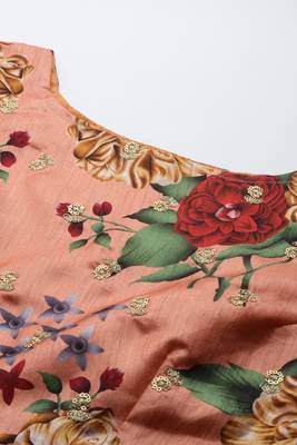 ORANGE DIGITAL PRINT DORI SEQUINS EMBROIDERED WITH PEARL WORK ART SILK FESTIVE DESIGNER SEMI STITCHED LEHENGA CHOLI 6