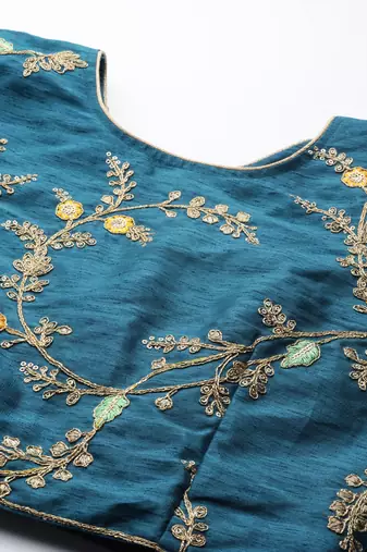 TURQUOISE DIGITAL PRINT SEQUINS EMBROIDERED ART SILK FESTIVAL WEDDING DESIGNER PARTY SEMI STITCHED LEHENGA CHOLI