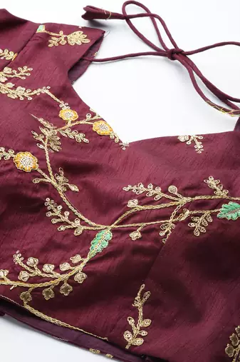 WINE DIGITAL PRINT SEQUINS EMBROIDERED ART SILK FESTIVAL WEDDING DESIGNER PARTY SEMI STITCHED LEHENGA CHOLI